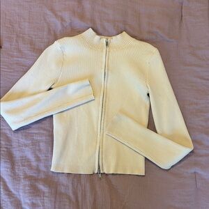 Brandy Melville Chic Cream Ribbed Sweater with Double Zip